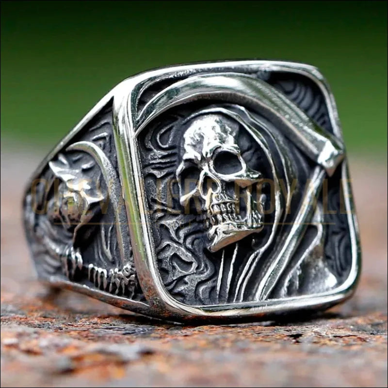 Anello Chevaliere Massiccio Anello Da Uomo In Acciaio Inox Massiccio Con Teschio - Stile Biker/Gotico, Nuovo Confezionato Anello Chevaliere Uomo Anello Chevaliere Massiccio Anello Da Uomo In Acciaio Inox Massiccio Con Teschio - Stile Biker/Gotico, Nuovo Confezionato Anello Chevaliere Uomo