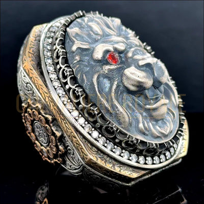 Grosse Chevalière Tête de Lion – Bague Gitane aux Yeux Rubis-Chevaliere-Rpyale-4