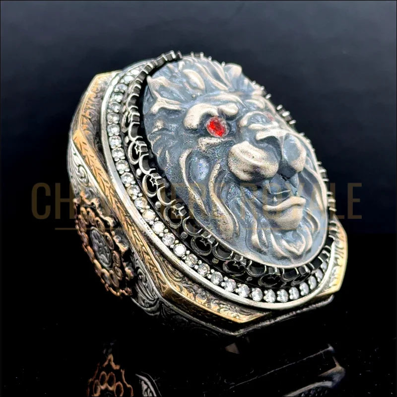 Grosse Chevalière Tête de Lion – Bague Gitane aux Yeux Rubis-Chevaliere-Rpyale-46
