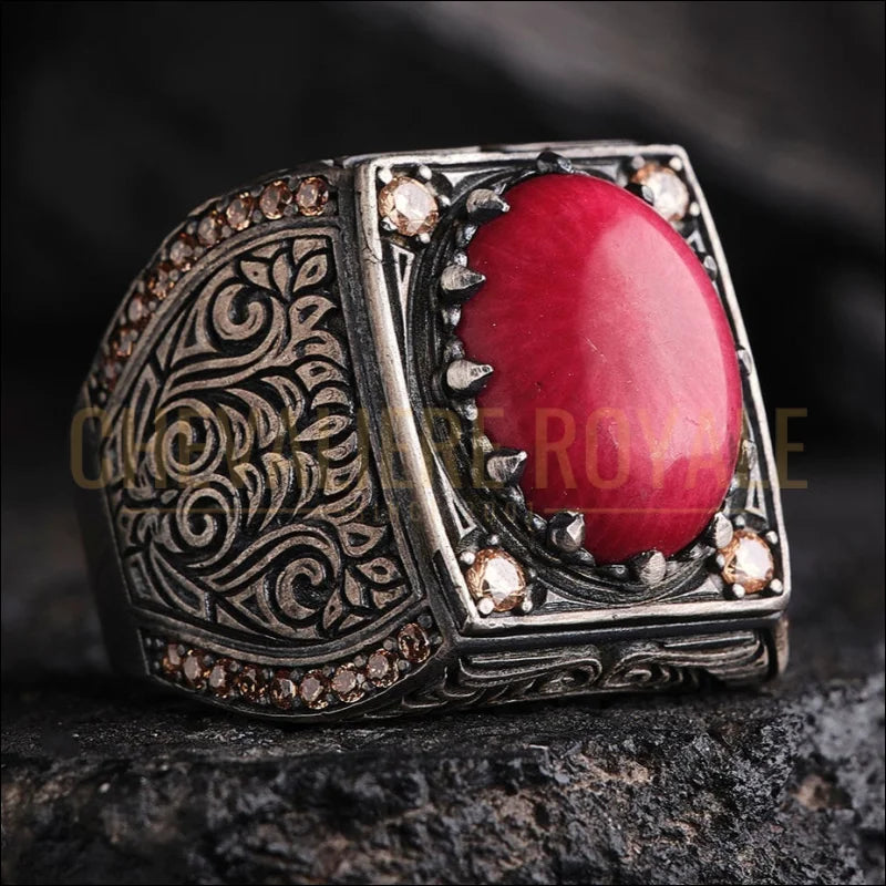 grosse-bague-pierre-corail-avec-pierre-chevaliere-royale-45