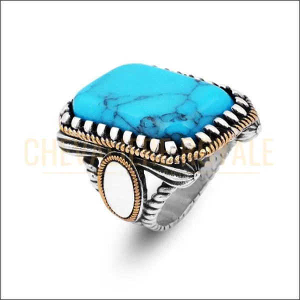 Grosse Chevalière Pierre Turquoise Naturelle – Caractère-Chevaliere Royale-54