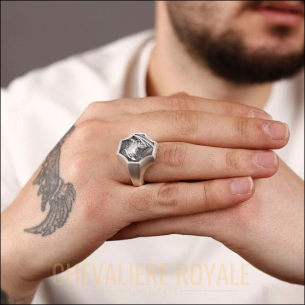 Chevalière d'aigle - Un bijou majestueux en argent-Chevaliere Royale - 8
