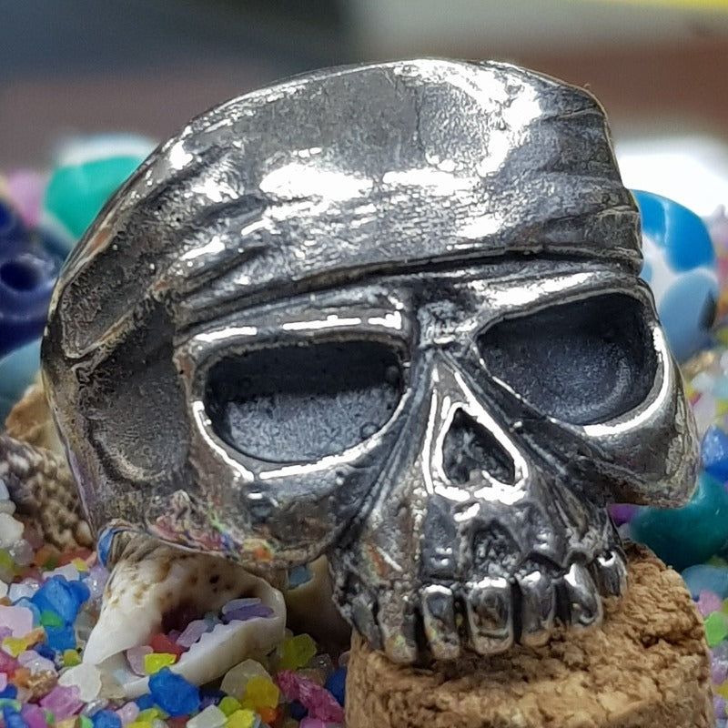 Chevalière Tête de Mort Johnny Deep - Bandana Skull Ring en Argent-5654