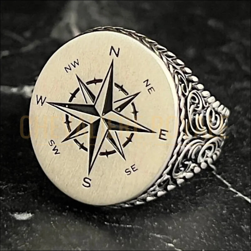 La Bague "Étoile du Nord" – Chevalière Boussole en Argent Massif (7g)