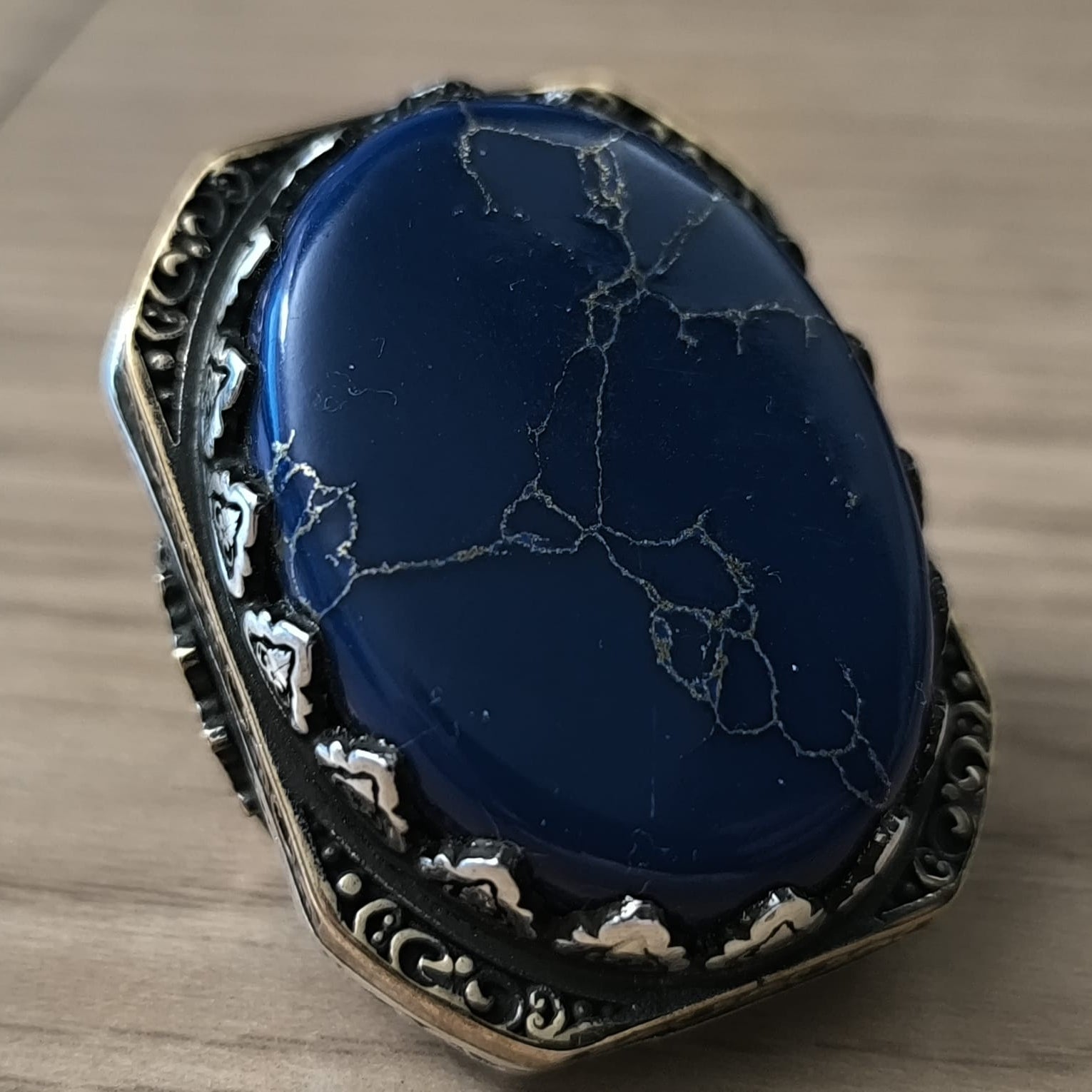 Chevalière d’Exception Argent &amp; Lapis-Lazuli (État Neuf - Moitié Prix !)