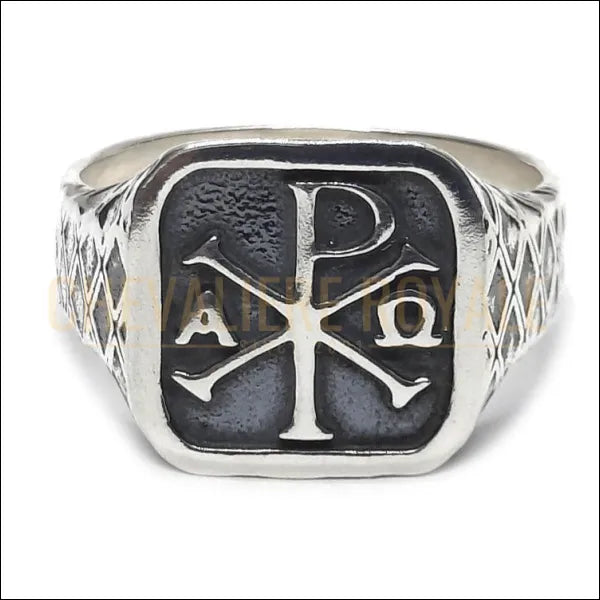 Chevalière Homme massif  Chi Rho Alpha Omega en Argent8- Chevaliere Royale - 2