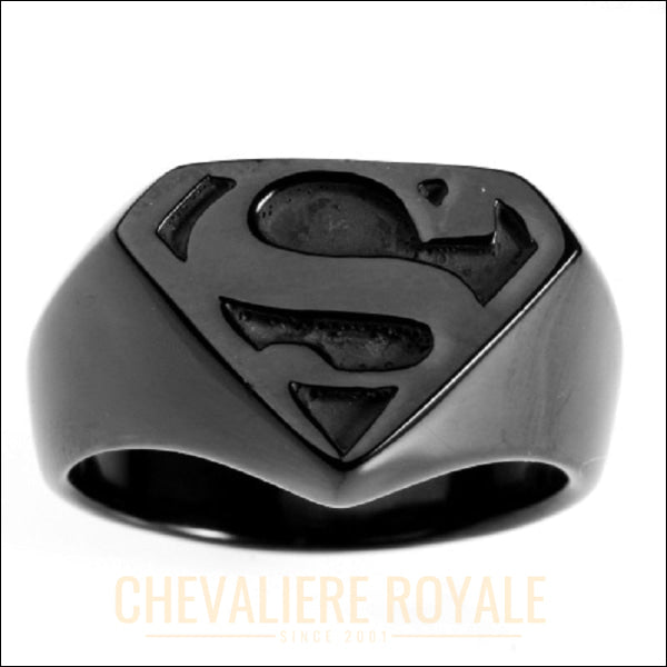 Bague Chevalière Superman Noire en Acier - Cehavliere Royale - 