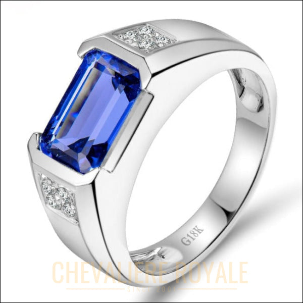 Chevalière Or Blanc 18 carats : Tanzanite et Diamants Brillants- Chevaliere Royale - 