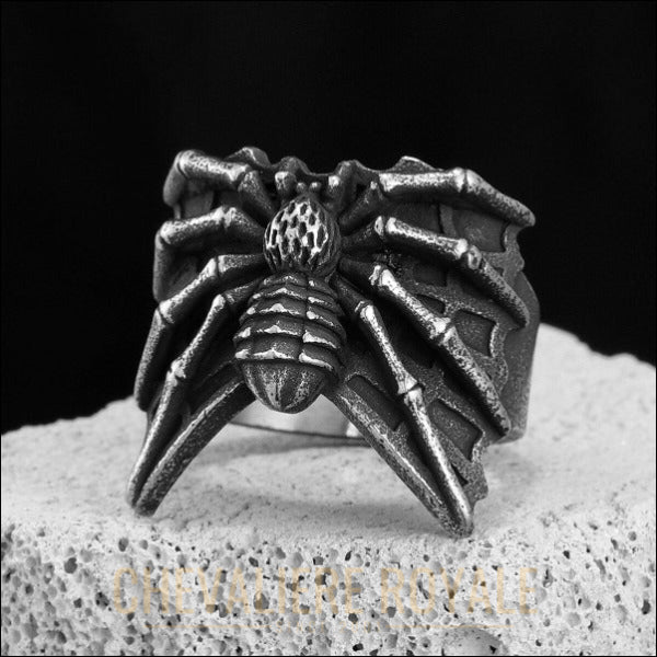 Chevalière en acier de forme araignée -spider - Style biker gothique- Chevaliere Royale-3