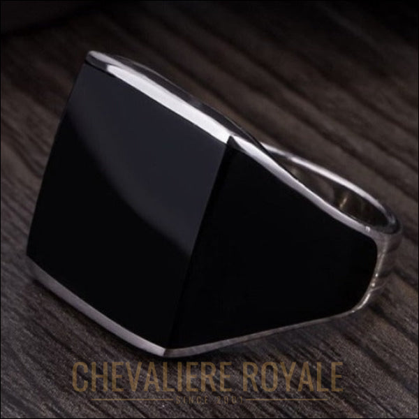 Chevalière noire carrée en argent avec finition en émail-Chevaliere Royale - 2