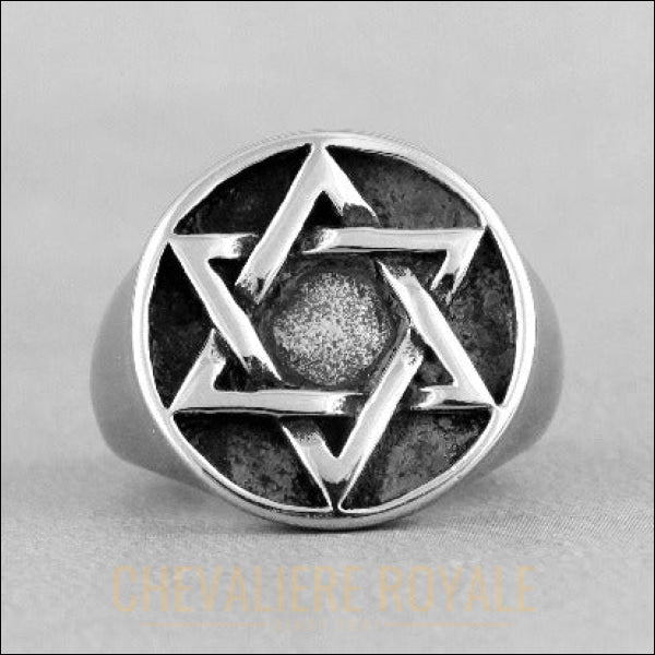 bague Chevalière en acier homme judaïsme hexagramme étoile de David