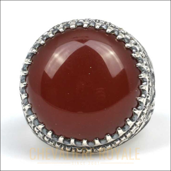 chevaliere-argent-homme-artisanale-luxe-agate-pierre-rouge