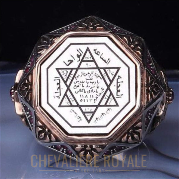 Bague Chevalière argent avec sceau de Salomon en forme d'octogone