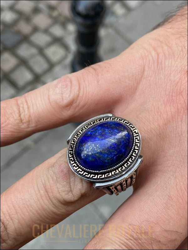 Chevalière argent surface en lapis-lazuli ovale