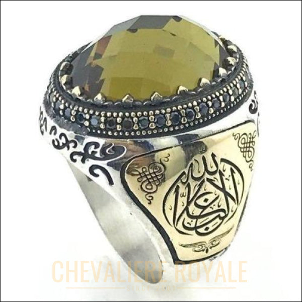 Chevaliere homme argent incrustée de calligraphie arabe pierre zultanite - Chevaliere Royale islamique 