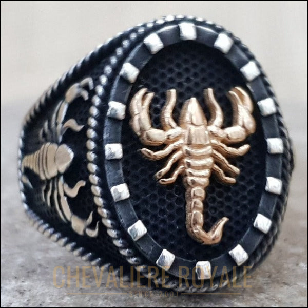Chevalières argent hommes signe du zodiaque scorpion trois emblèmes