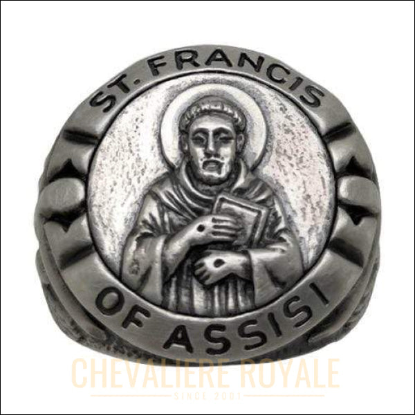 Chevaliere-artisanale-jesus-catholique-style-antique-argent-Saint-Francois-d-Assise
