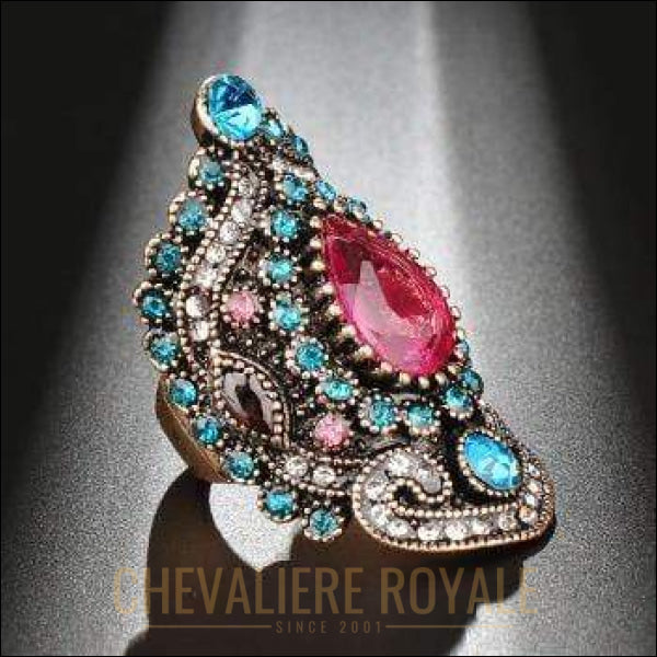 Chevaliere royale  femme - bague  acier pierre rencontre des pierres précieuses bleu bijou émeraude  rose