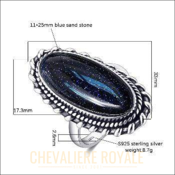 Chevaliere Royale-bague femme argent avec la pierre ovale d'Aventurine bleue bijoux pas cher 