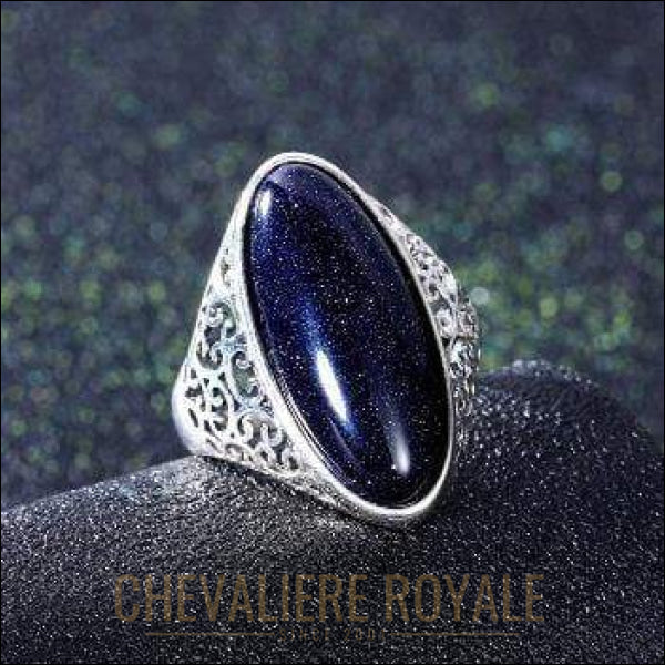 Chevaliere Royale - bagues femme argent ps cher avec la pierre ovale d'Aventurine bleue