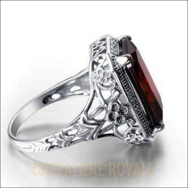 Chevalière femme argent pierre rectangulaire rubis rouge exclusive - Chevalière Royale 