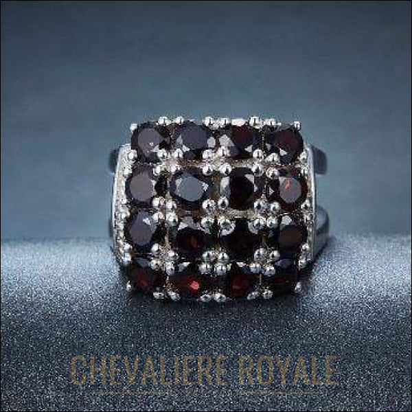 Chevalière femme argent pierres naturelles grenats noires - Chevalière Royale 