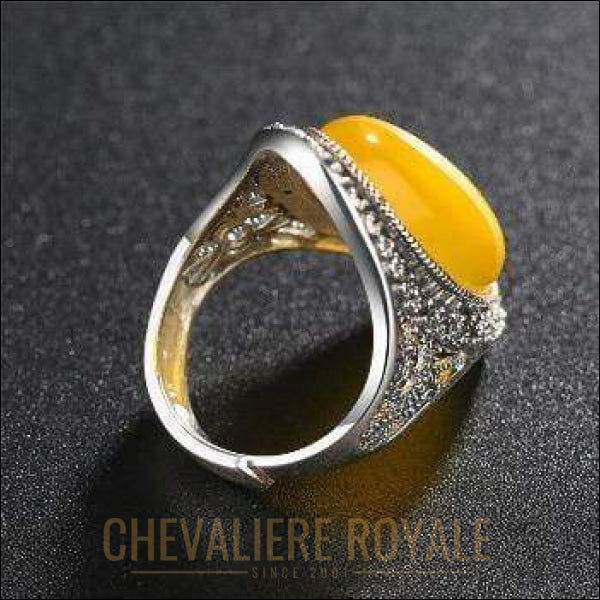 Chevalière Royale - bague  femme argent plateau rond médaillé pierre agate pierre jaune taille ajustable
