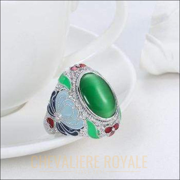 Chevaliere royale femme - bague en acier motifs émaillés multicolores Opale 11 gr 