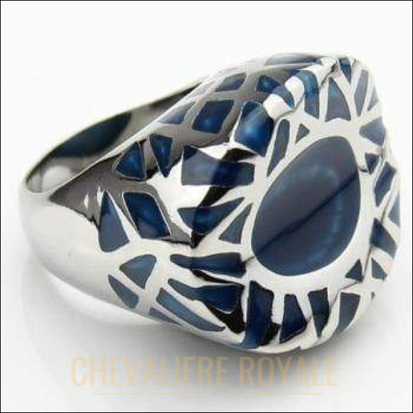 Chevaliere royale - bague femme en acier en résine d'une attrayante forme ovale bleu