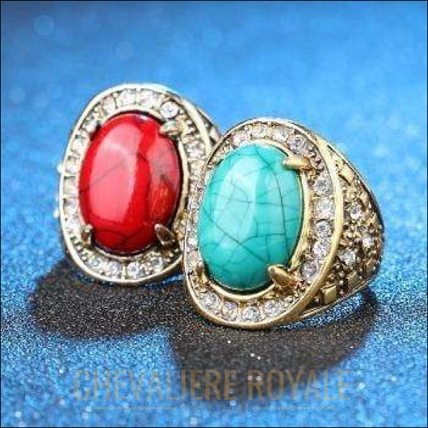 Chevaliere royale femme - bague en alliage pierre résine zircon rouge et bleu pas cher bijoux