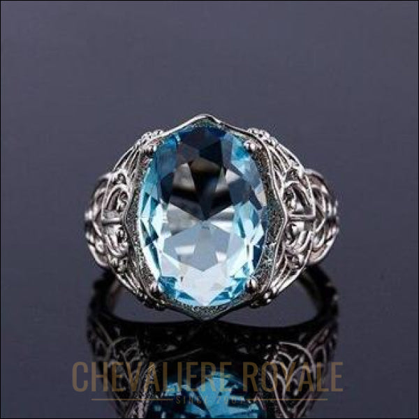 Chevaliere Royale-femme en argent la magie de la pierre de zircon topaze bague bleu claire