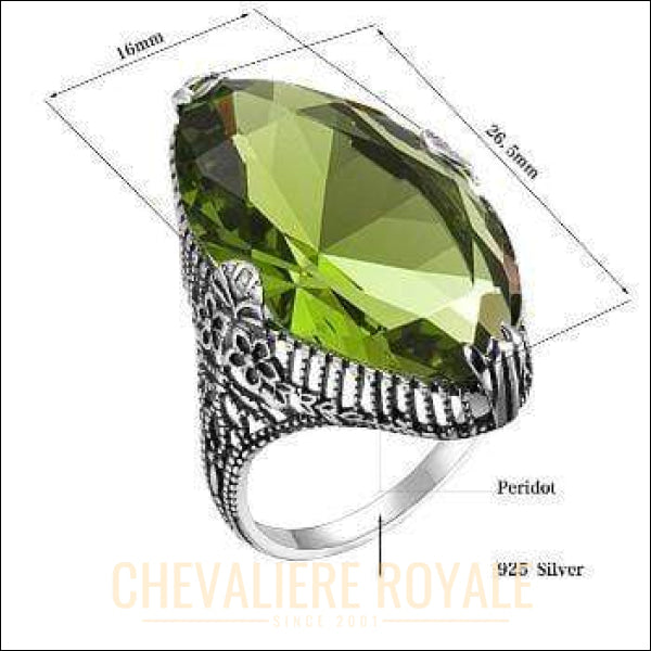 Chevalière Royale bague femme en argent pierre précieuse vert transparent peridot