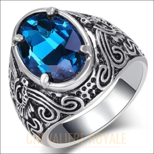 Chevalier royale  femmes en acier avec pierre bleue de verre ovale de 20 mm