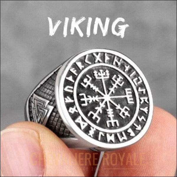 Chevalière homme acier  Vegvisir ou Viking Compass