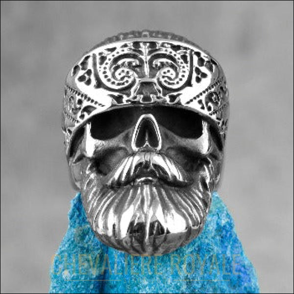 Bague Chevalière homme en acier forme de tête de mort de style hippie