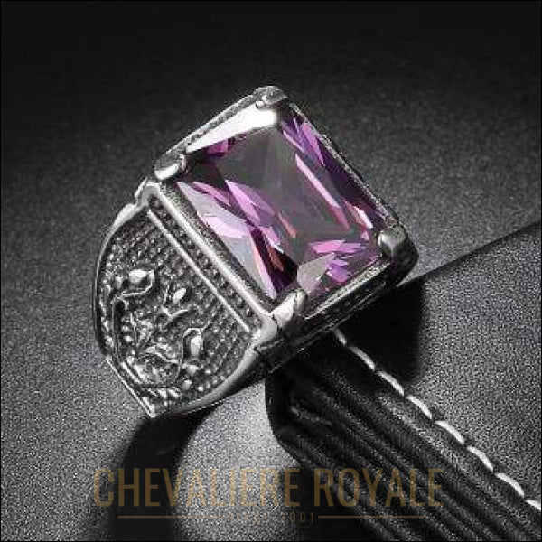 Chevaliere Royale - Bague homme acier inoxydable rouge bleu violet finement taillé  bijoux