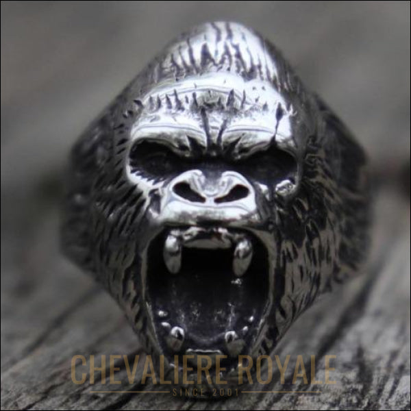 Chevaliere royale homme en acier inoxydable la tête de gorille en colère