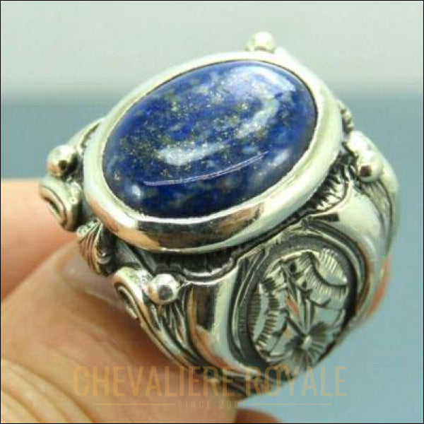 Chevalière homme en argent artisanale Pierre des cieux lapis lazuli