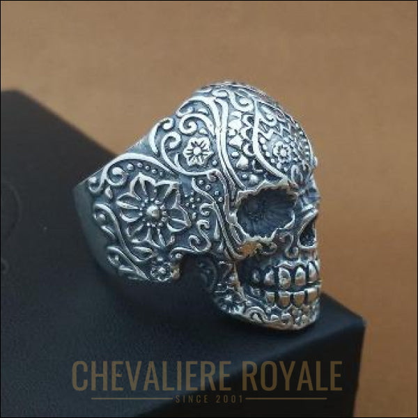 Chevalière homme argent artisanale skull touche intemporelle - Chevalière Royale 