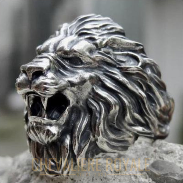 Chevalières hommes argent design tête de lion symbole de la justice