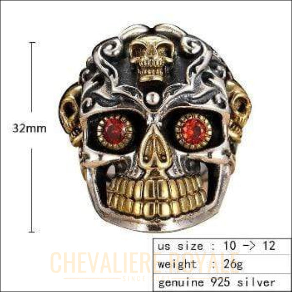 Chevaliere Royale - bague homme argent gothique ajustable crâne prestigieuse 26 gr