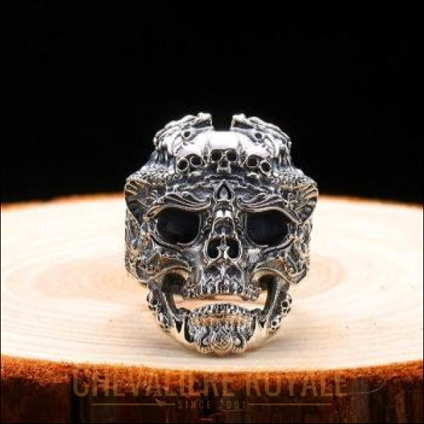 Chevaliere homme - bague  argent gothique crâne un symbole diabolique style punk 