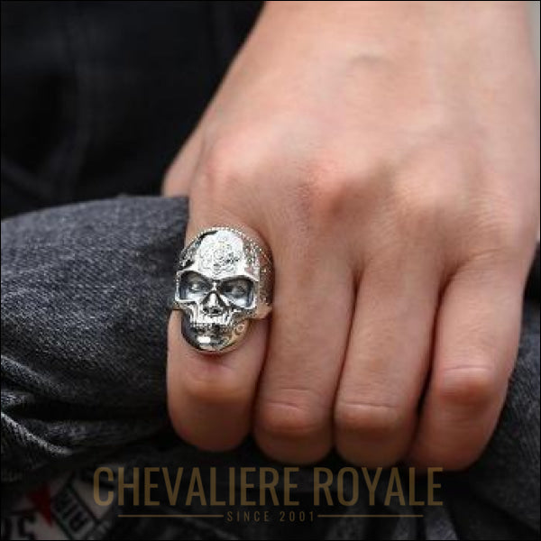 Chevaliere Royale- bague homme argent gothique masque crâne tête humaine ajustable punk bijou
