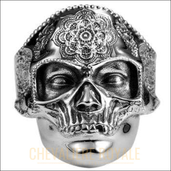 Chevaliere Royale- bague homme argent gothique masque crâne tête humaine