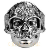 Chevalière homme argent gothique masque crâne tête humaine
