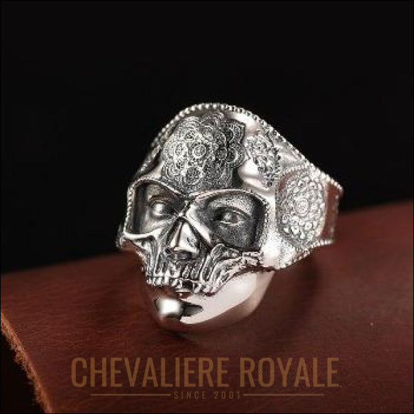 Chevaliere Royale- bague homme argent gothique masque crâne tête humaine punk pas hcer