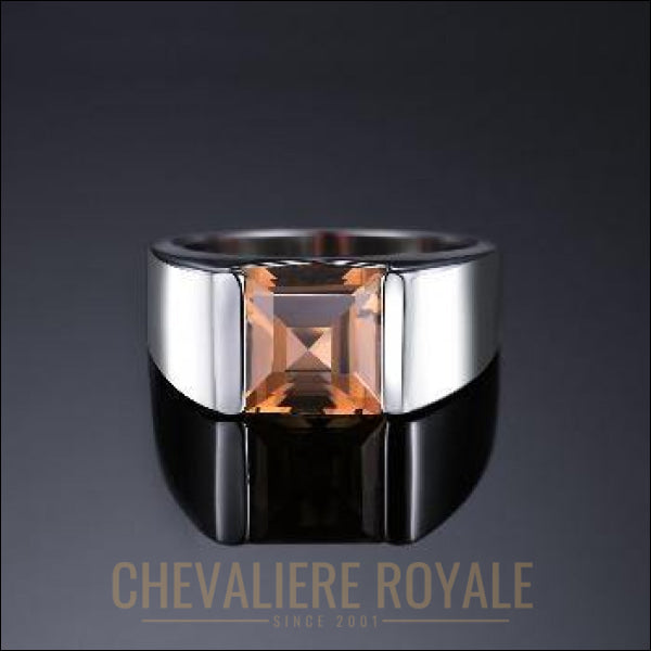 Chevalière Royale - bague homme argent pierre cristal quartz fumé en carrée 12 gr