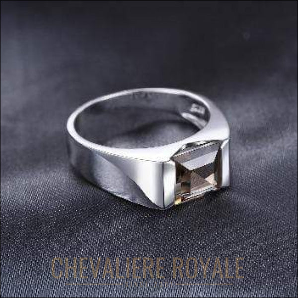 Chevalière Royale - bague homme argent pierre cristal quartz fumé en carrée bijou