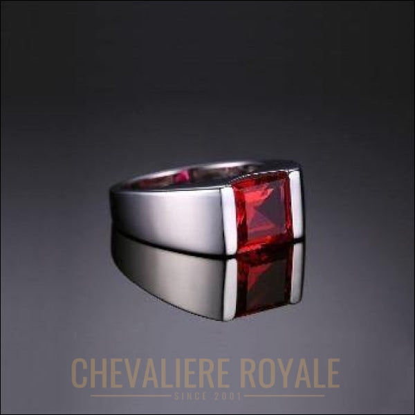Chevaliere Royale - bague homme argent pierre quartz rouge style moderne 925