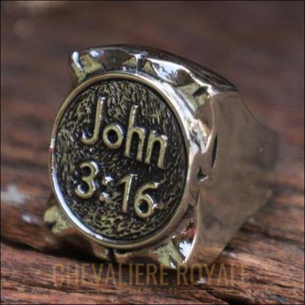 Chevalière royale hommes argent religieuse verset de la Bible " John 3:16"
